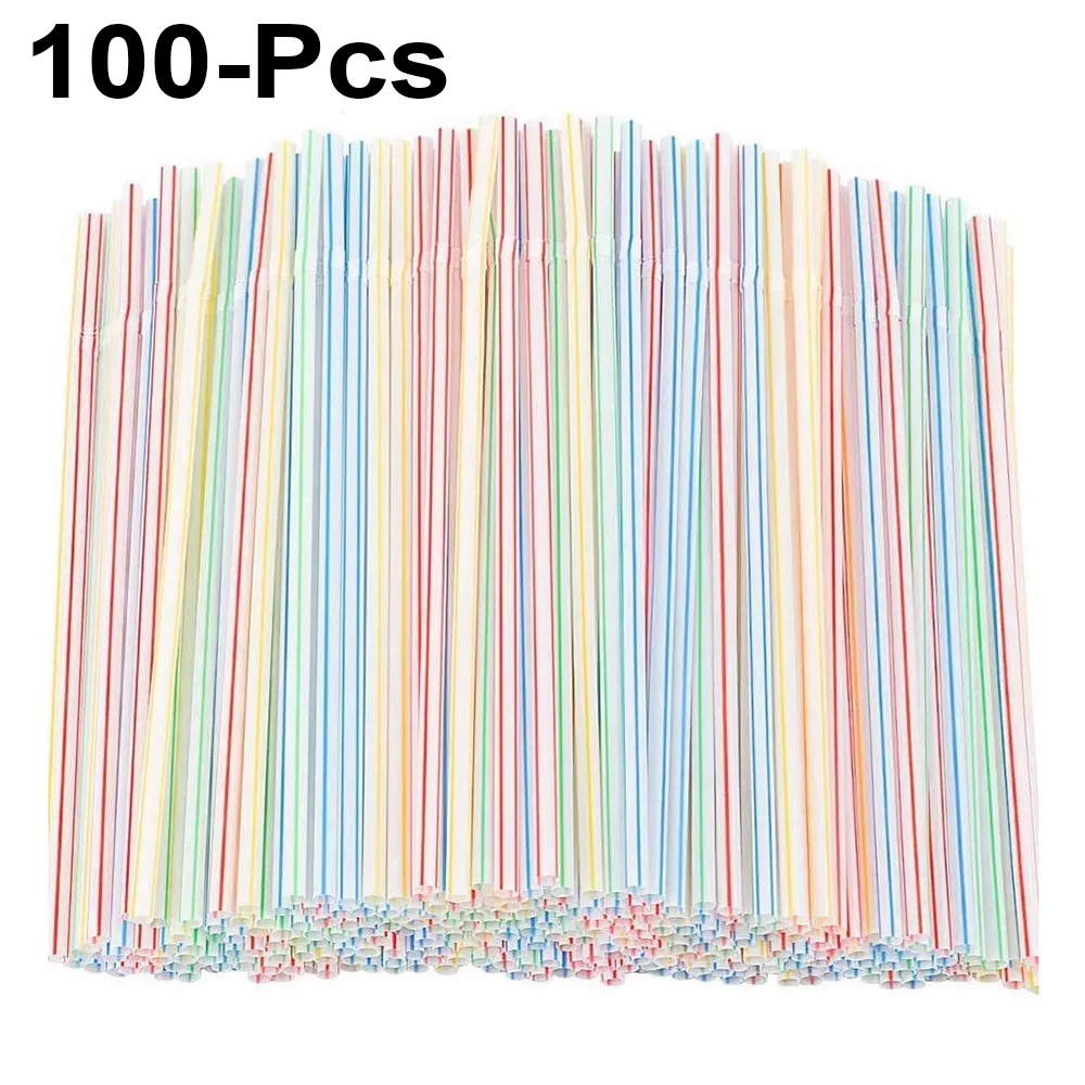 100Pcs Fluorescent Plastic Bendable Drinking Straws Disposable Beverage Straws Wedding Decor Kitchen Beverage Party Supplies