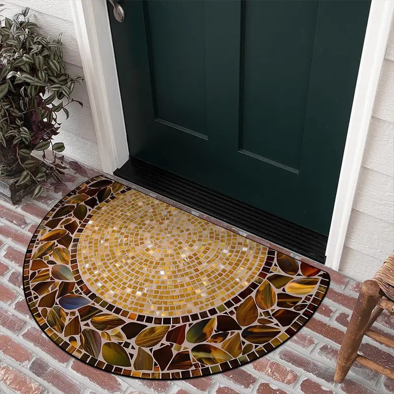Entry door mat - semi-circular, with vintage stone pattern, dust-proof and anti-slip, entrance carpet, welcoming mat