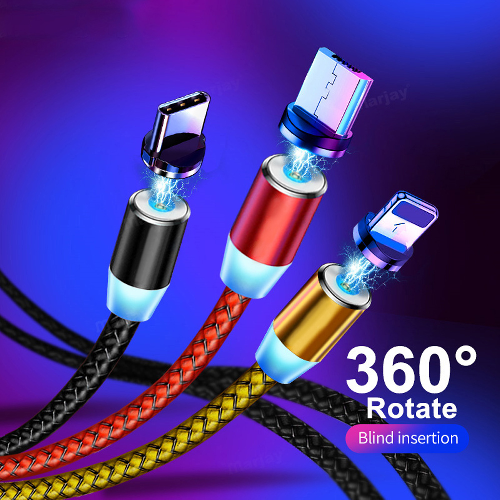 Magnetic data cable fast charging usb three-in-one multi-function mobile phone charging line Apple Android round head magnetic suction line
