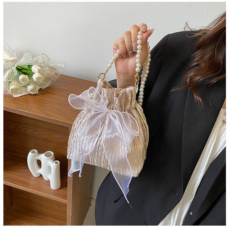 2025 Summer Trendy New Women's Bag, Pearl Pleated Crossbody Bag for Women, Fashion Versatile Single-Shoulder Bag, Korean Niche Texture Ladies' Bag