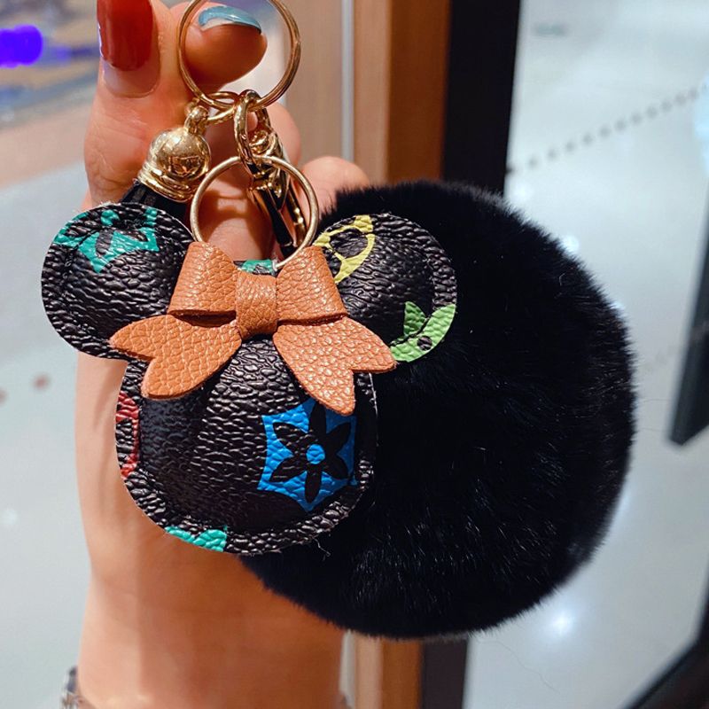 New PU Leather Mouse Keychain Female Fashion Tassel Hair Ball Wild Bag Pendant