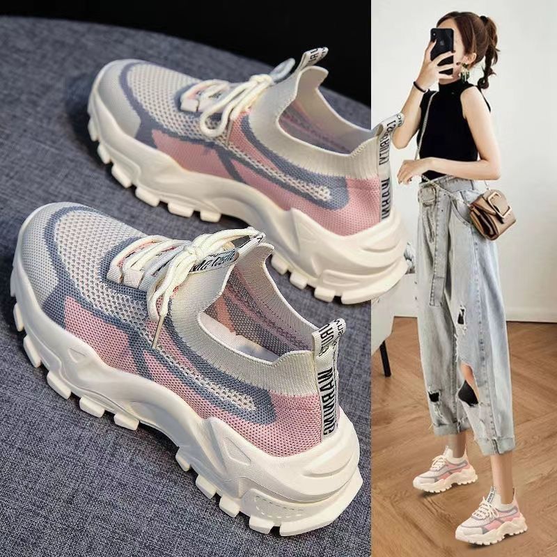 New Sports Women's Shoes With Internet Famous Breathable Soft Sole Casual Canvas Lightweight Running Thick Sole Fashionable Sports Shoes