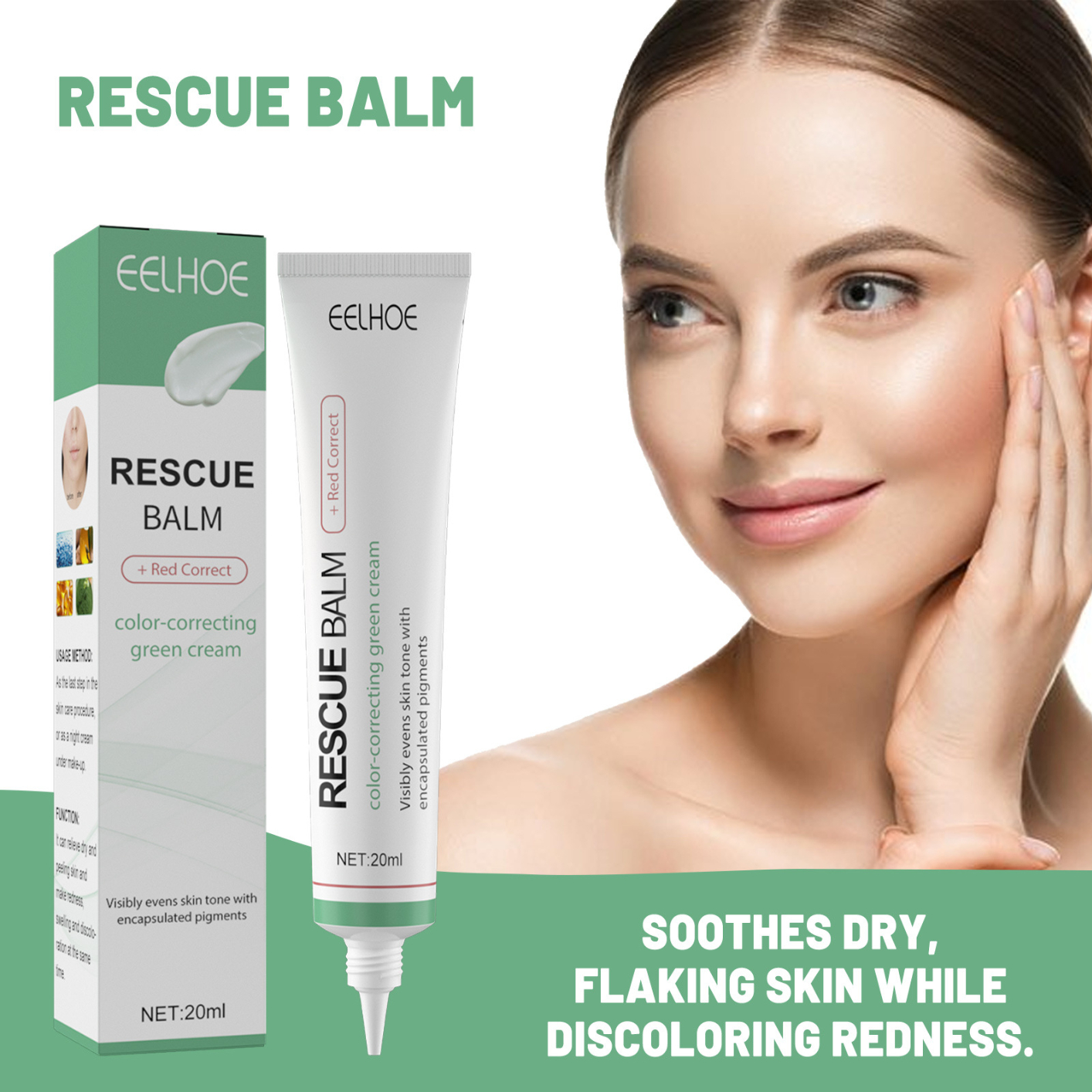 Rescue Balm +Red Correct Post-Blemish Recovery Cream Intensive Nourishing and Calming for Dry, Red-Looking Skin After a Blemish