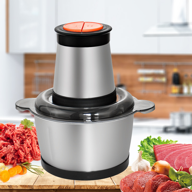 AL02GG Electric Food Processor, 300W Mini Food Chopper with 2L Stainless Steel Bowl and 4 Sharp Blades, 2 Speeds Meat Grinder for Meat, Vegetable, Fruit Salad, Onion, and Garlic