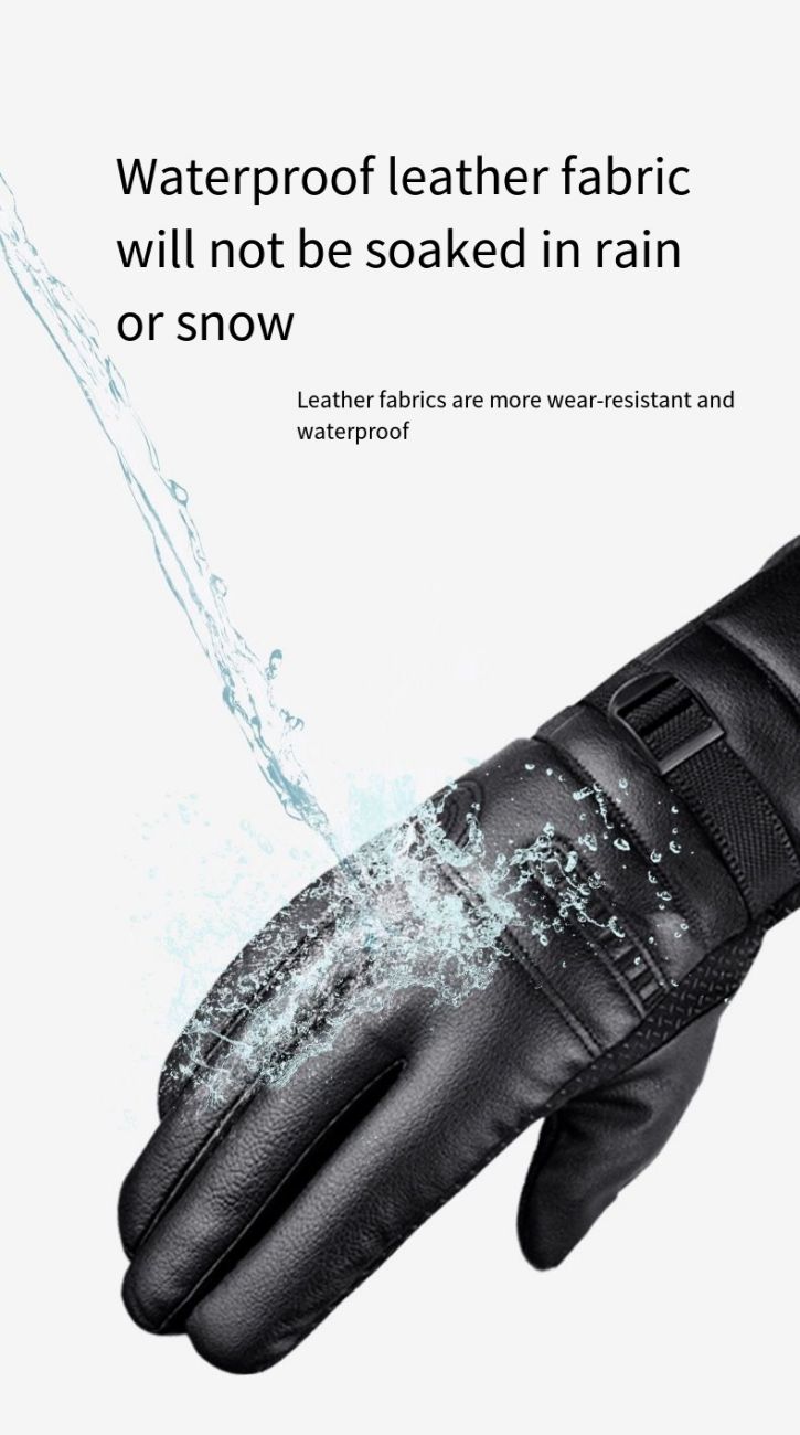 Men's riding gloves Warm waterproof windproof motorcycle riding PU cotton gloves