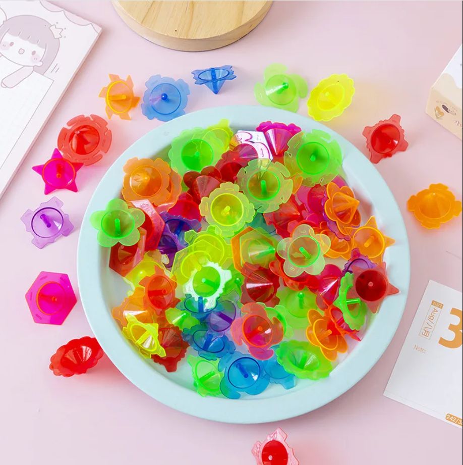  Mini Color Spinning Tops Children's Fun Toys Plastic Edge Shape Prize Kindergarten Gifts
