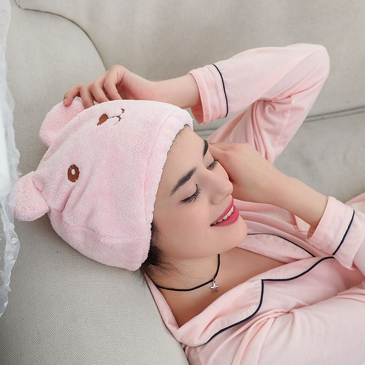 B915 Hair Quick Drying Hat Towel Microfiber Cartoon Hair Dry Wrap Ultra Absorbent Cap Bath Tool Hat for Women Girl