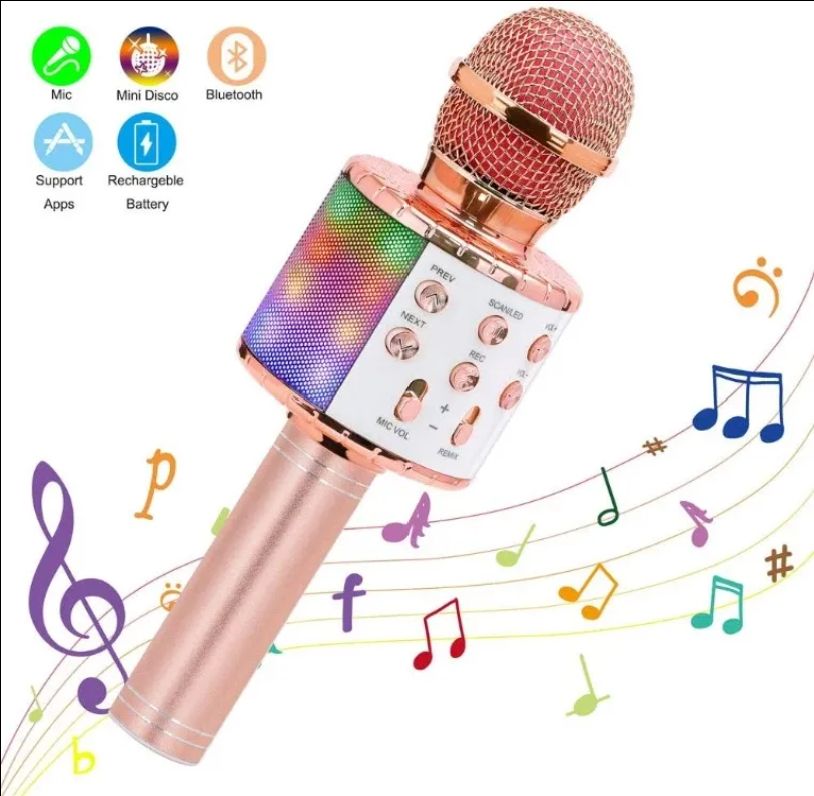 Wireless Bluetooth Karaoke Microphone, 3-in-1 Portable Handheld Karaoke Microphone Speaker Unit Home Party Birthday Fit All Smartphone PC (Rose Gold)Microphone Karaoke Microphone for Kids Singing, 5-in-1 Bluetooth Microphone with LED Light Karaoke Machine Portable Microphone Speaker Player Recorder for Family Gathering Birthday