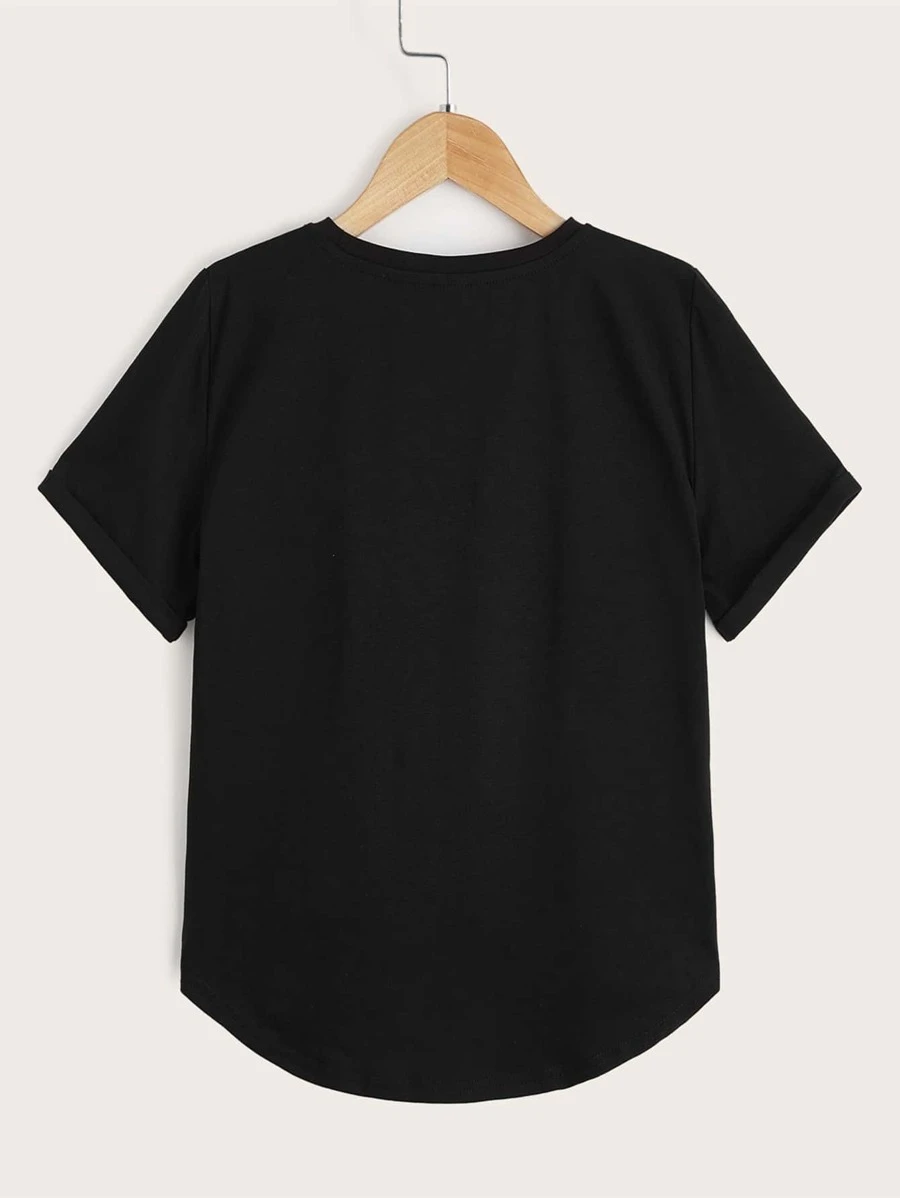 DX089#  Men Japanese Character Print Asymmetric Hem T-shirt