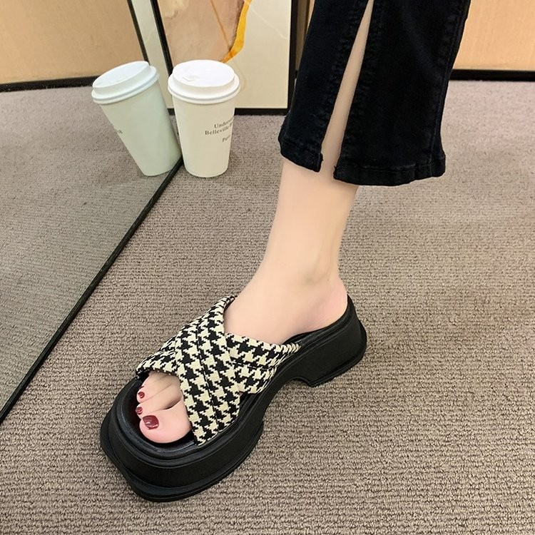 zl-10 Women's Summer New Thick Sole Cross Strap Slippers Round Toe Platform Sandals