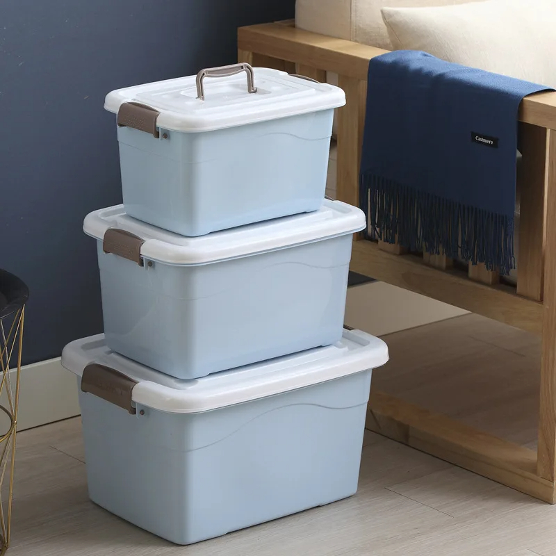 Large Capacity Plastic Storage Box, Multipurpose Stackable Storage Bin with White Latching Lid and Handle Clothes Storage Containers