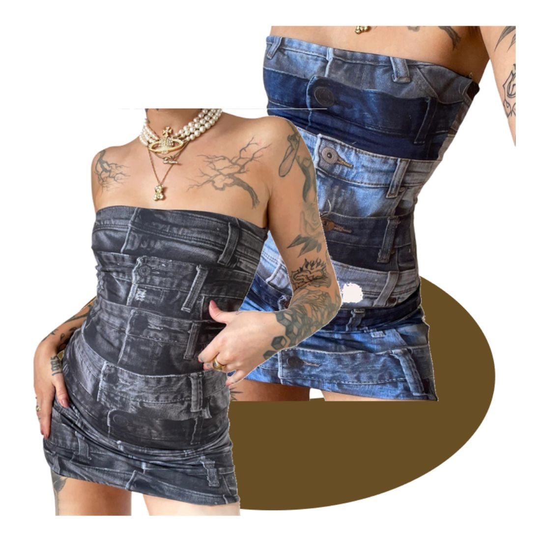 Printed backless tube top hip dress short skirt fashion sexy party bar performance skirt female lady ladies woman women