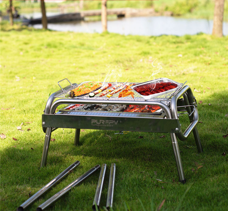 kz003 Portable Foldable BBQ Grills Patio Barbecue Charcoal Grill Stove Stainless Steel Outdoor Camping Picnic