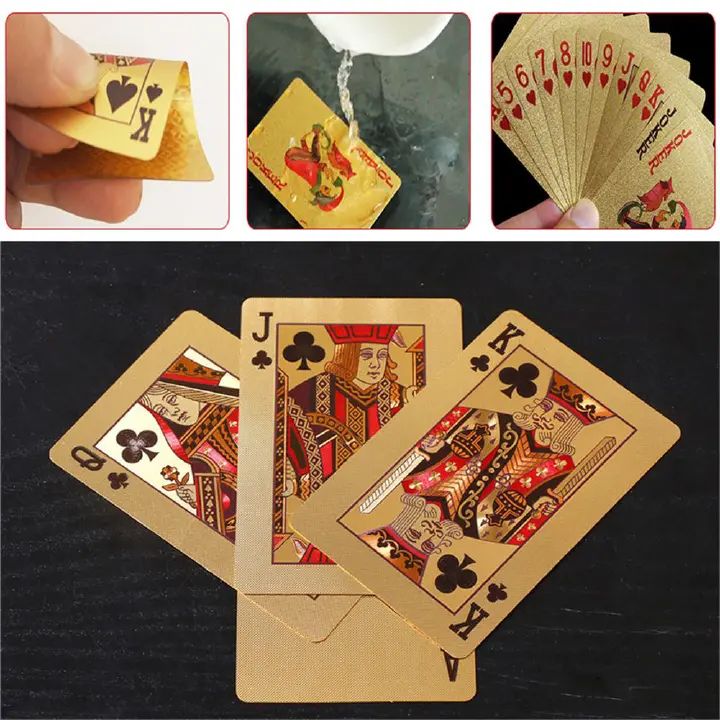 24K Gold Playing Cards Plastic Poker Game Deck Foil Pokers pack Magic Cards Durable Waterproof Card Gift for Parties and Games