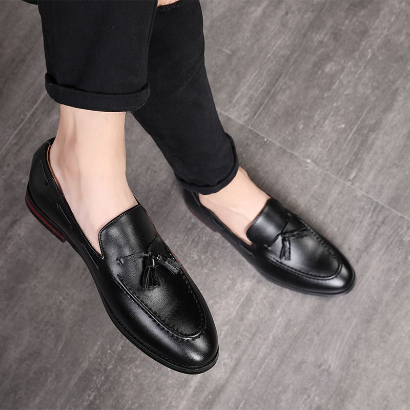 Large size men's shoes wholesale British Korean version men's casual leather shoes bean shoes,black