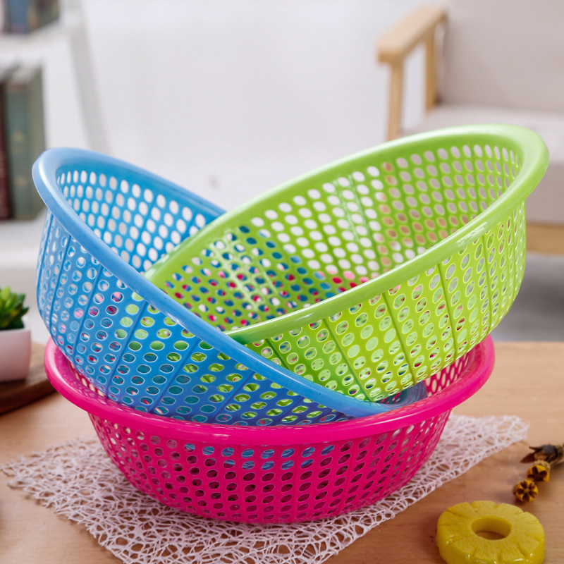 718 Thickened Hollow Fruit Basin Washing Fruit Drain Basket Household Fruit Basket Plastic Vegetable Basket Kitchen Tool