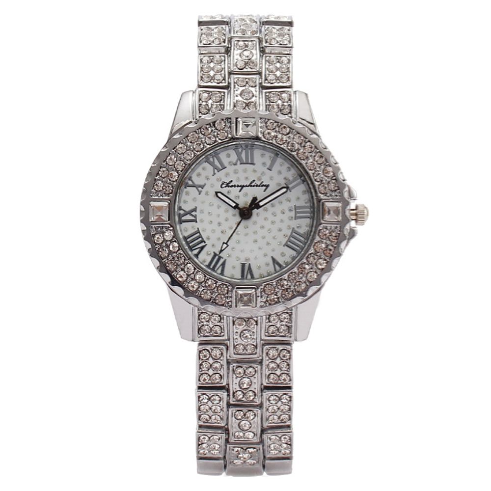 Fashion diamond studded water diamond women's watch quartz watch Roman pattern scale women's watchsilver