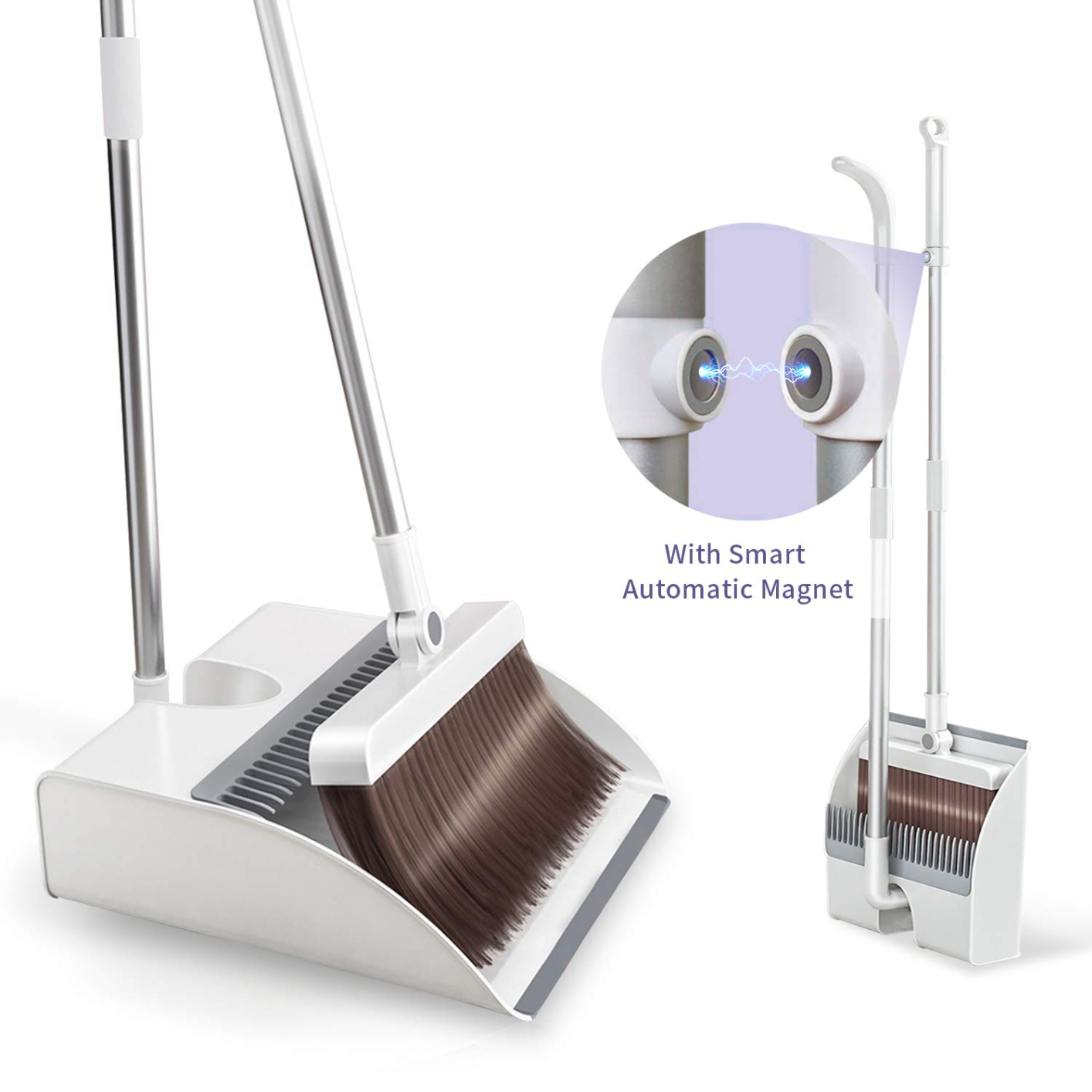 Broom and Dustpan Set for Home | Magnetic Suction | 34" Small Size Broom for Kids | Standing Dustpan | Goodbye to All Kinds of Dust & Debris | Optimal for Indoor, Office, Bathroom