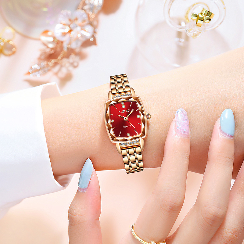 Ladies Quartz Waterproof Watch Fashion Versatile Solid Stainless Steel Strap Non-Mechanical Watch Small Square Watch