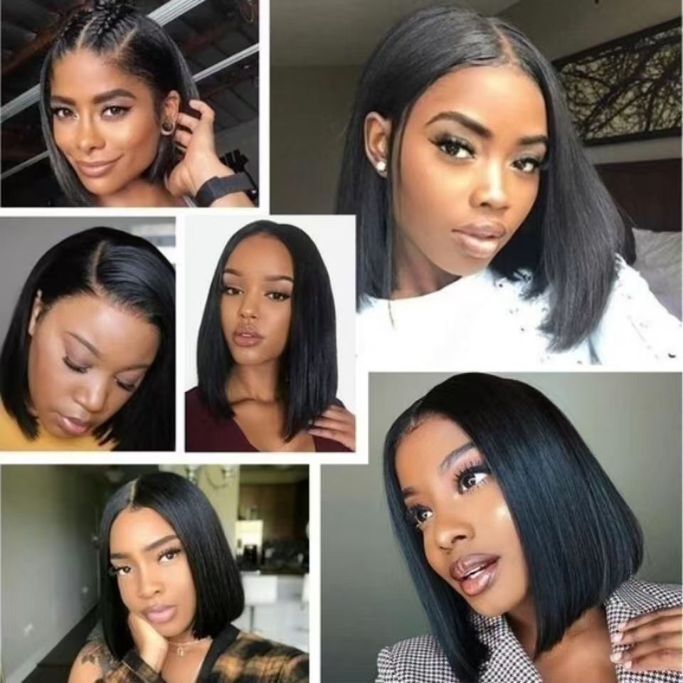 Wig European and American fashion ladies black short straight hair middle parted Bobo bob wig synthetic hair wig