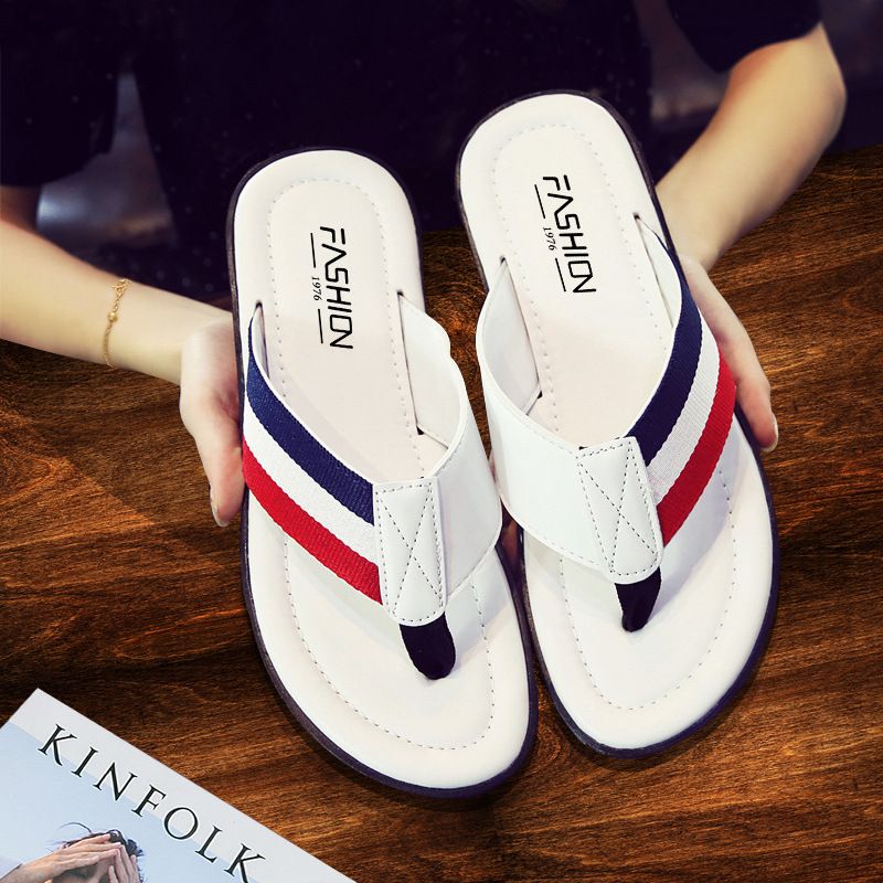 Men's Fashion Striped Flip Flops, Casual Leather-Like Summer Slippers, Non-Slip Comfortable Indoor & Outdoor Footwear, 2 Colors Available, EU Size 41-45