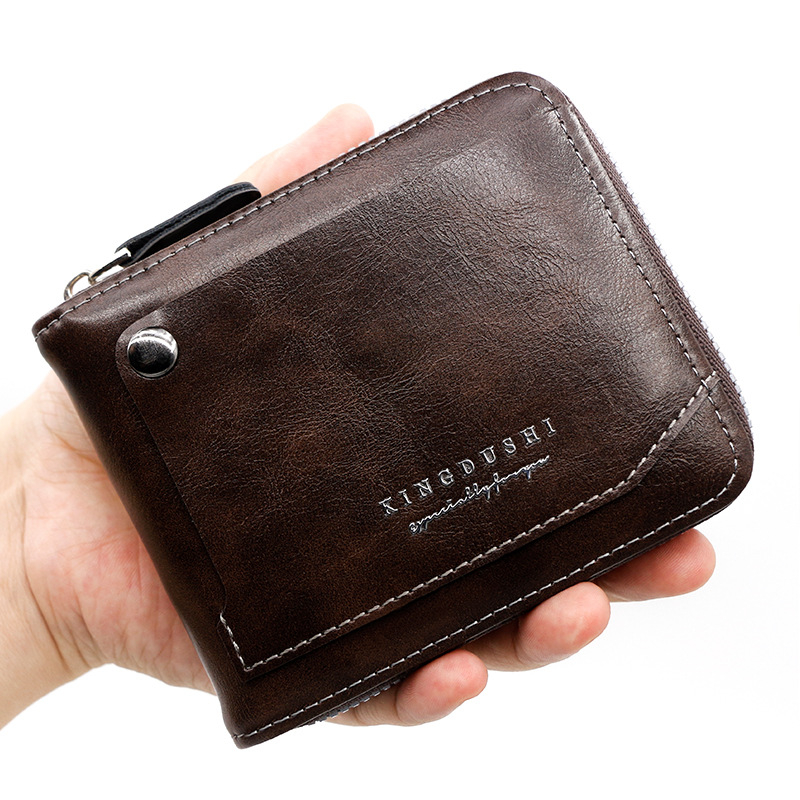 D5517 NEW Men's Short Large Zipper Wallet Fashionable Card Holder PU Leather 3-fold Transparent Card Slot Coin Purse Wallet
