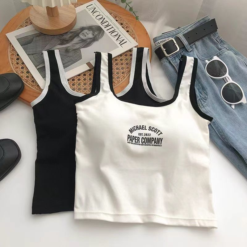 766 Printed Letter Suspender Tank Top with Chest Pad for Women to Wear with Sexy Hot Girls