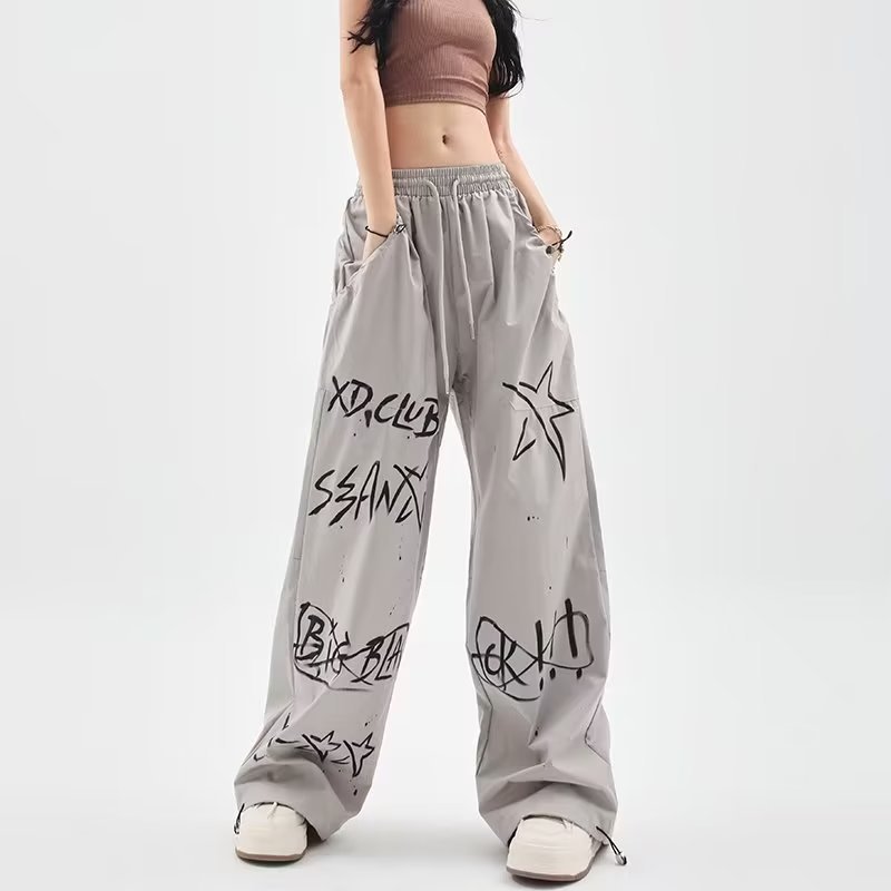 K116 Women's New Loose Sports Pants Letter Graffiti Pants