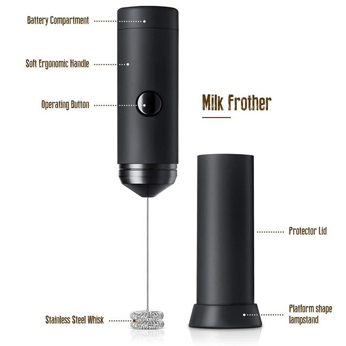 Portable Travel Electric Milk Frother Foamer, Drink Mixer, Eggs Beater Mini Handle Stirrer for Bulletproof Coffee, Matcha, Hot Chocolate, Mini Battery Operated Milk Whisk Frother
