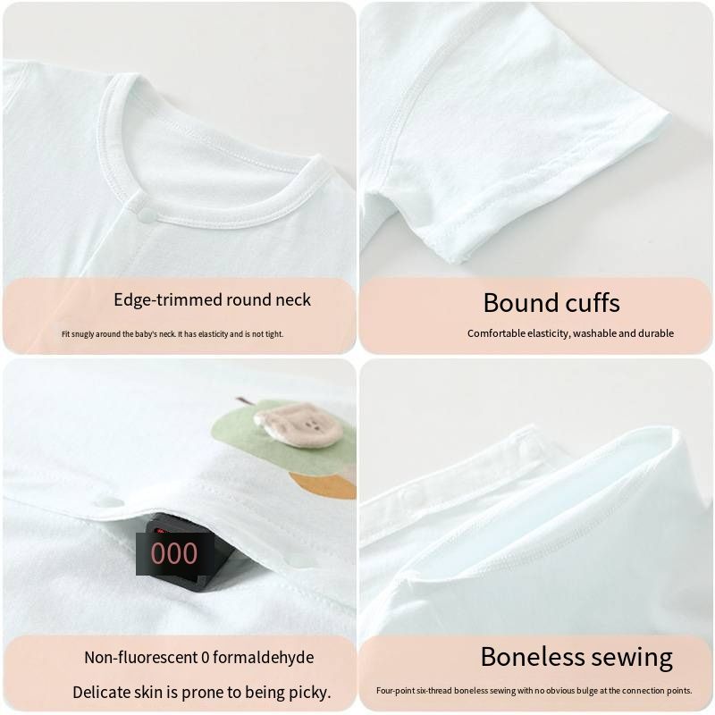 Baby Summer Ice Ceramic Cotton Romper, Short Sleeve No Bone Stitching Onesie, Breathable Infant Jumpsuit with Apple Bear Print, 66-80cm