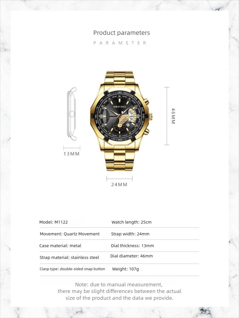 MREURIO Business Casual Sports Waterproof Calendar Quartz Watch