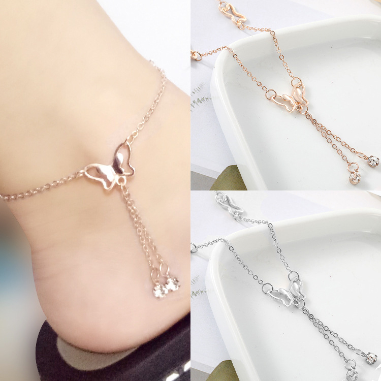 NDS0521 Women's Fashion Temperament Butterfly Single Diamond Fringed Anklet