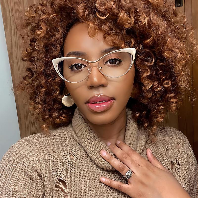 8303 Sexy Cat Eye Gold Metal Half Frame Glasses for Women Optical Computer Glasses Female Spectacles Fashion Eye-wear Eyeglasses