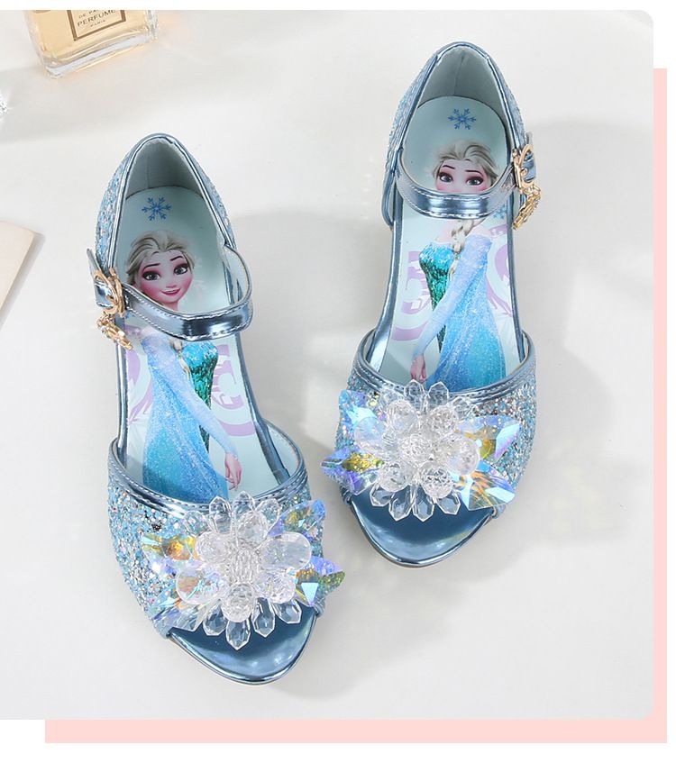 Dress Shoes Girls' High-Heeled Sandals Summer New Children's Crystal Shoes Children's Soft Soled Snow Princess Shoes