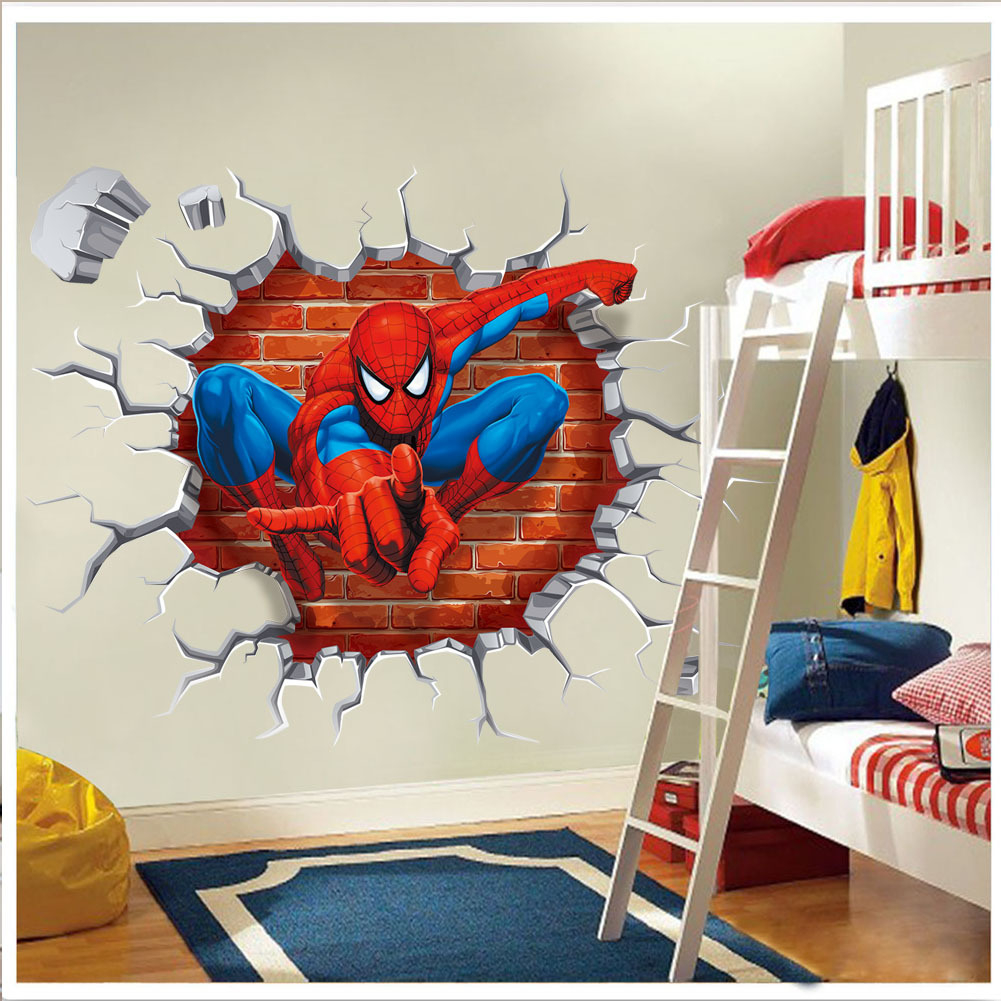 Wall Stickers New Broken Wall Spiderman Bedroom Living Room Removable Decorative Wall Stickers