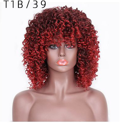 Short Hair Afro Kinky Curly Wigs With Bangs African Synthetic Ombre Glueless Cosplay Wigs For Black Women High Temperature