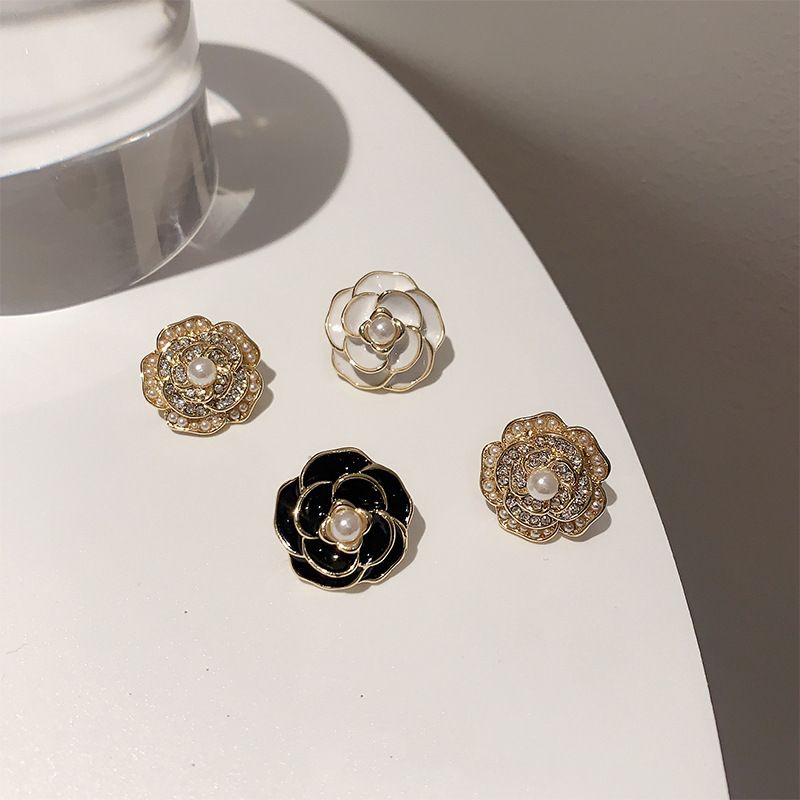 M929 Types A and B retro debutante style ear studs sterling silver needle High sense Camellia earrings trendy female earrings