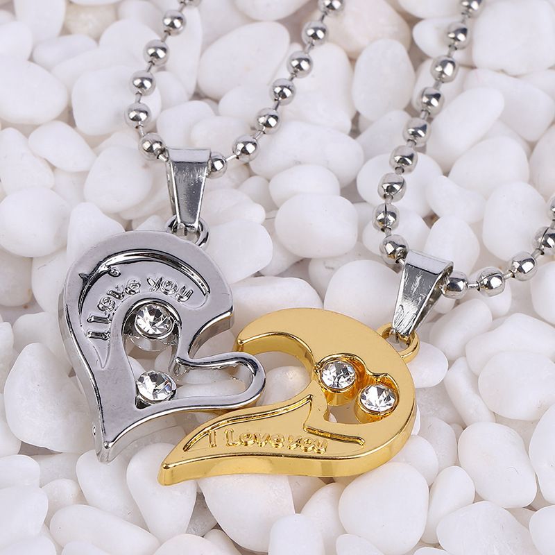 KY0228 Men's and Women's Love Pendant Couple Necklace Inlaid Rhinestone Clavicle Chain