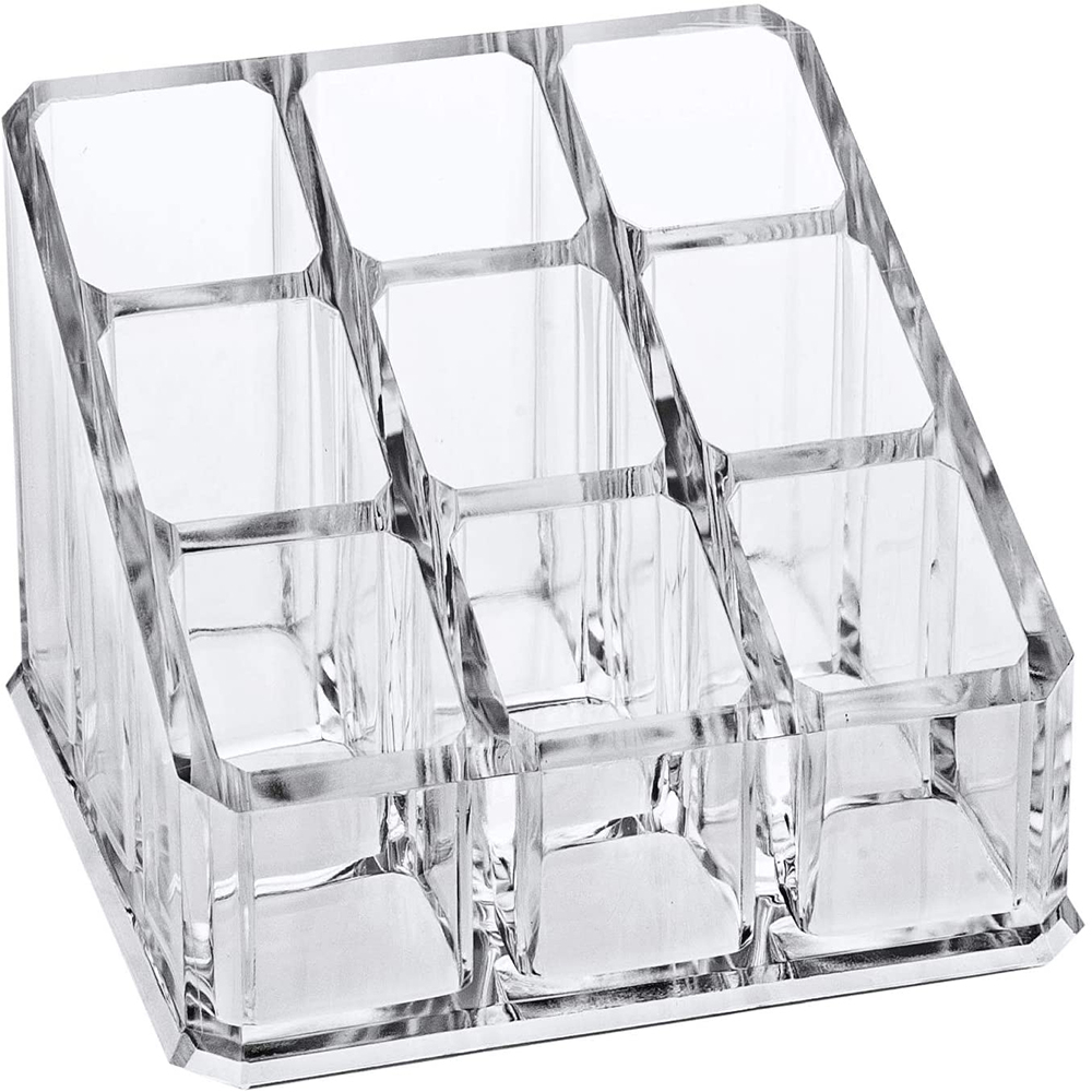 Clear Acrylic Lipstick Organizer,Lip Gloss Holder,Cosmetic Display Case,Small Makeup Storage,9 Compartments