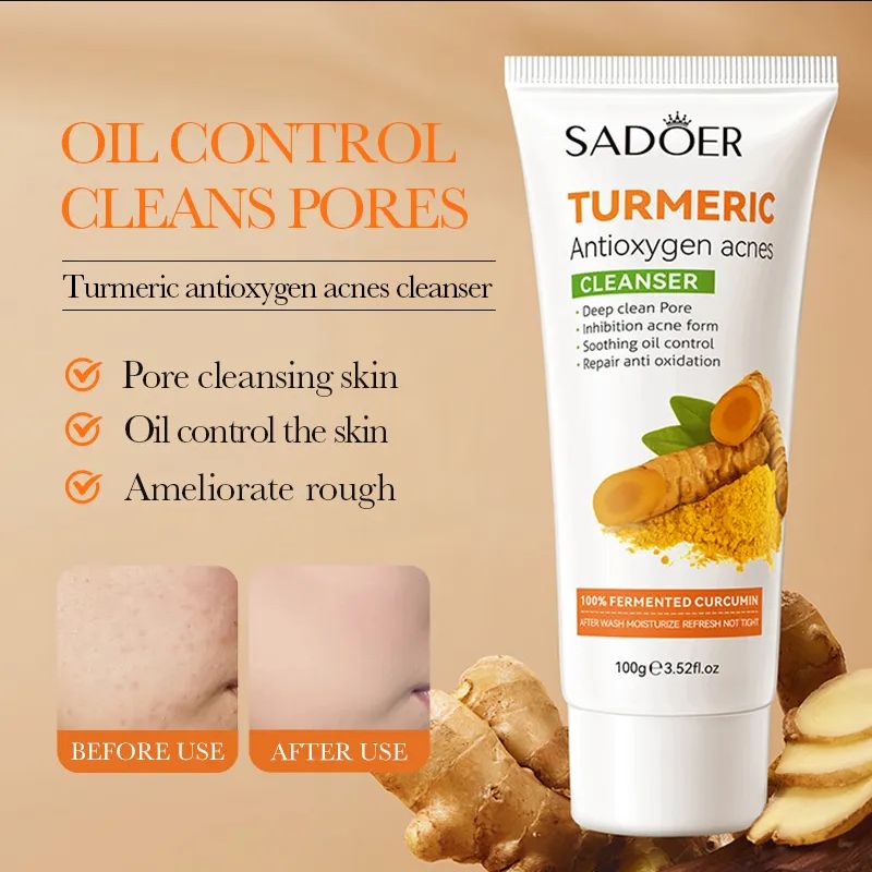Turmeric Skincare Set Anti Acne Dark Spot Whitening Private Label Soap Serum Scrub Cream Facial Wash face Skin Care SetFacial cleanser
