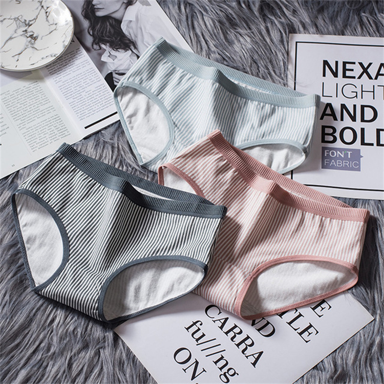 Female Plus Size Panties Women's Cotton Lingerie 2021 New Striped Girl Underwear Cute Japanese Style Mid-waist Briefs