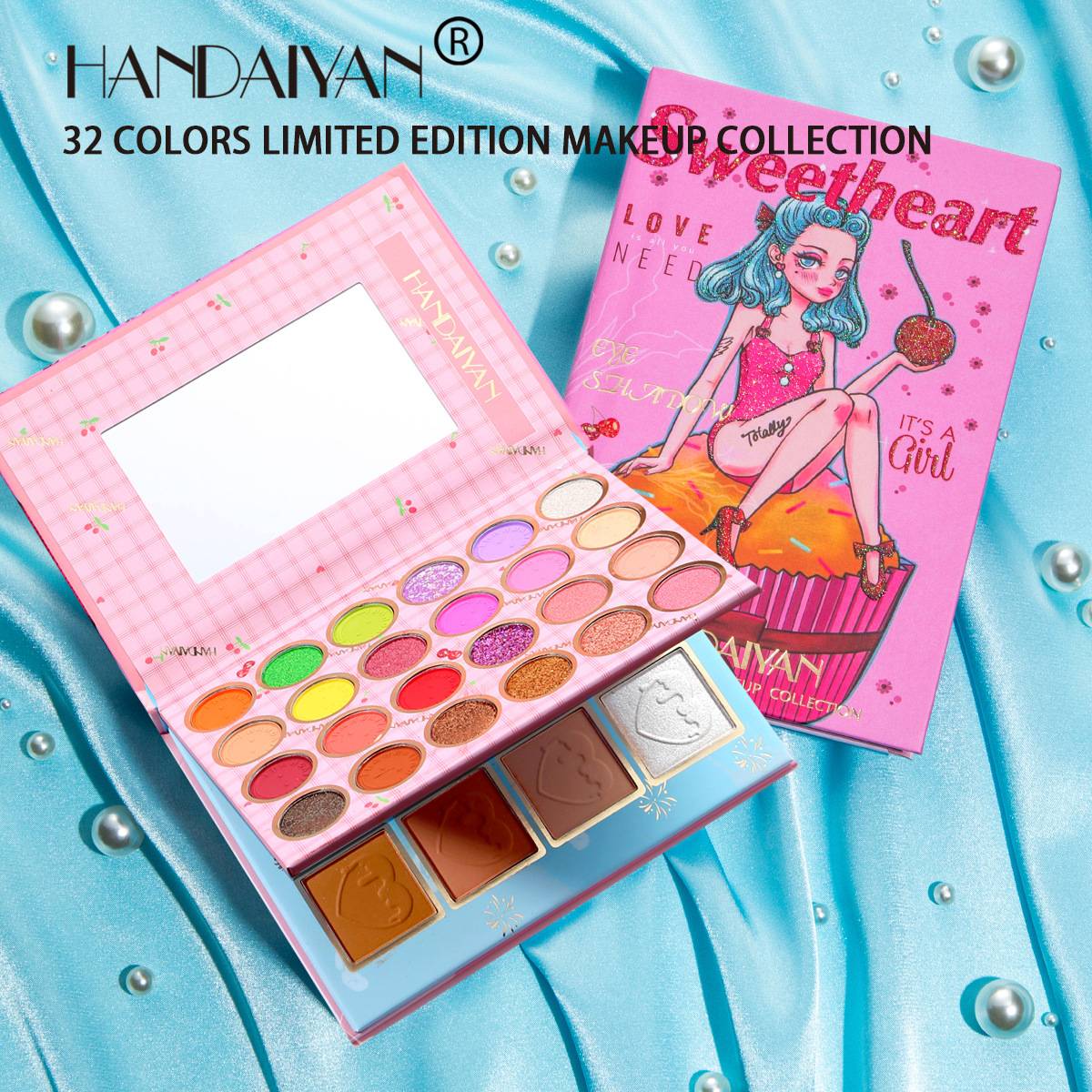 H2031 HANDAIYAN Limited Edition Eye Shadow Palette 32 Colors Makeup Matte & Shimmer Eyeshadow Powder Kit Brighten Glitter Cosmetics
