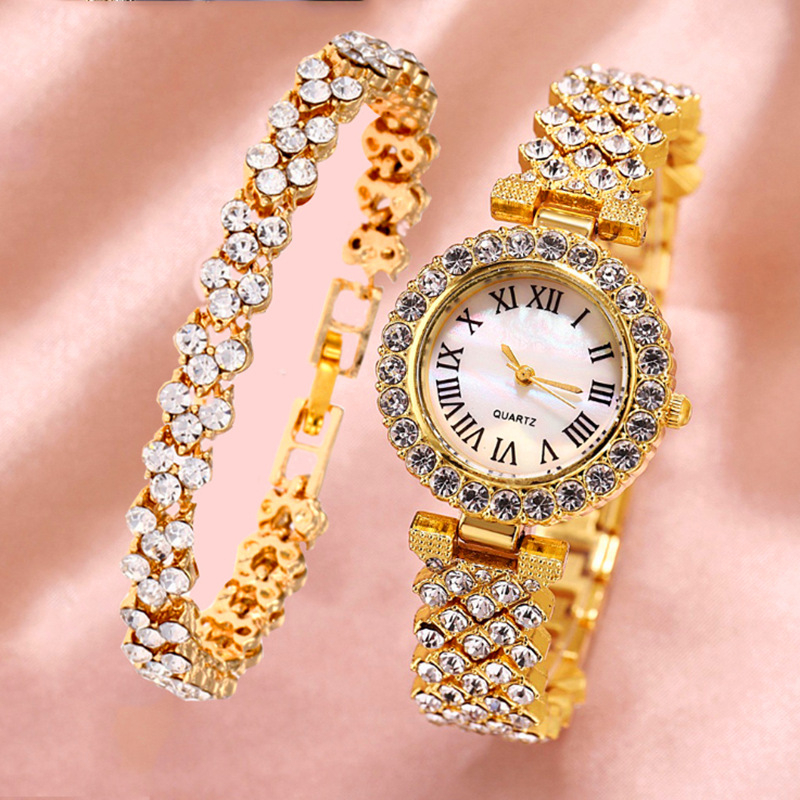 women's diamond watch and bracelet set fashion girls watch set steel strap