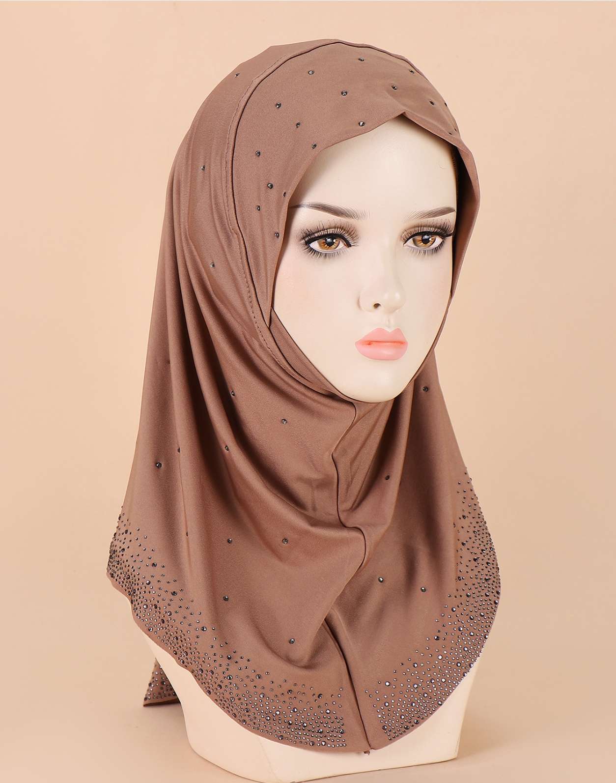 Muslim female headgear hat CRRshop free shipping hot sale new fashion trend Curry Hot Diamond Polyester Underlay Hat Pullover Hat Muslim Small Cap Wrap Head Scarf