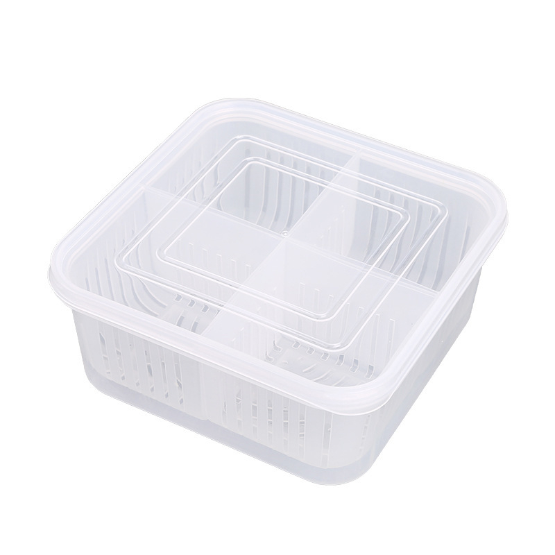 Fridge Food Storage Container Reusable Fresh Produce Fruit Organizer with Lid Plastic Refrigerator and Pantry Divided Container
