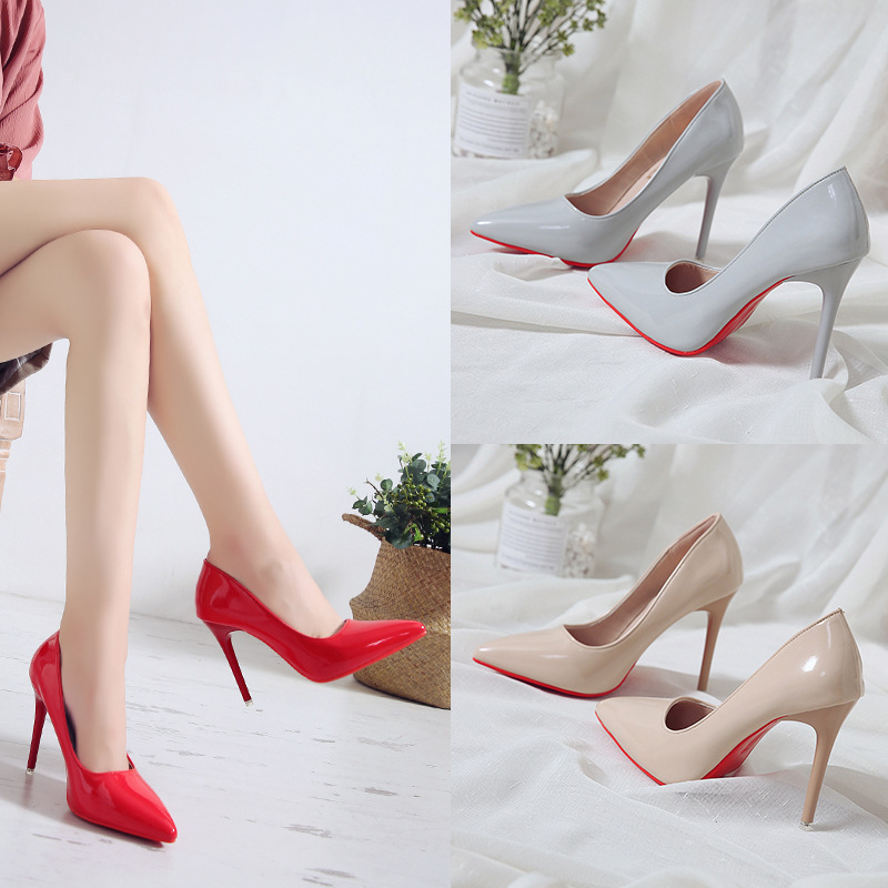 166 Women Pumps Fashion Patent Leather High Heels Black Pink White Shoes Women Wedding Shoes Ladies Stiletto Red Sole Heels