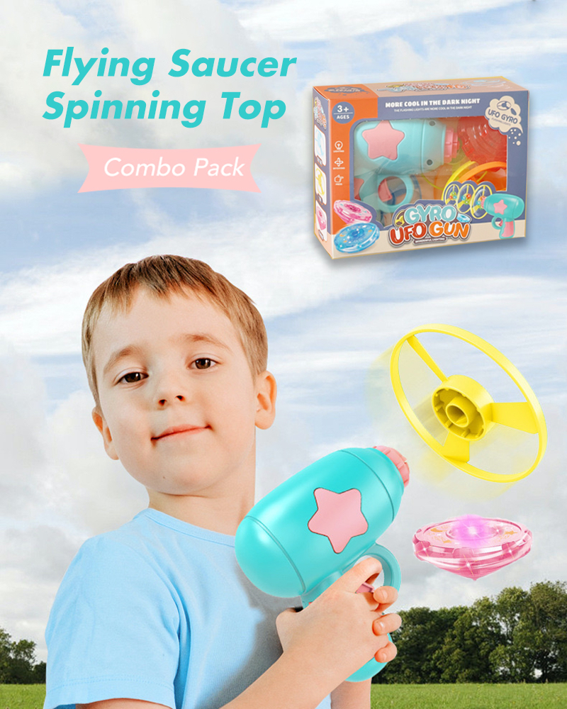 Toy for Kids, Flying Saucers, Frisbee Kit, Spinning Tops, Combo Pack, UFO, Boomerang, Gift for Boys, Girls, with Sparkling Lights, 7 in 1 Set