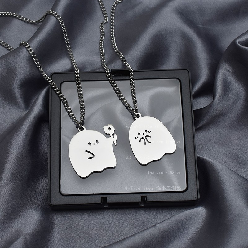 F5039 Romantic Love Ghost Necklace Stainless Steel Interesting couple set pendant Give Flowers Confession Couple Pendant Necklace