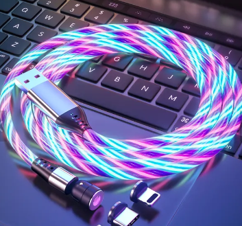360 540 Degree Rotate Luminous Flowing Light USB Type C Magnetic Data Cable For Mobile Phone Charger