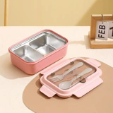 Nordic style,PP light food bento box 304 stainless steel partition lunch box ,with fork spoon convenient microwave lunch box